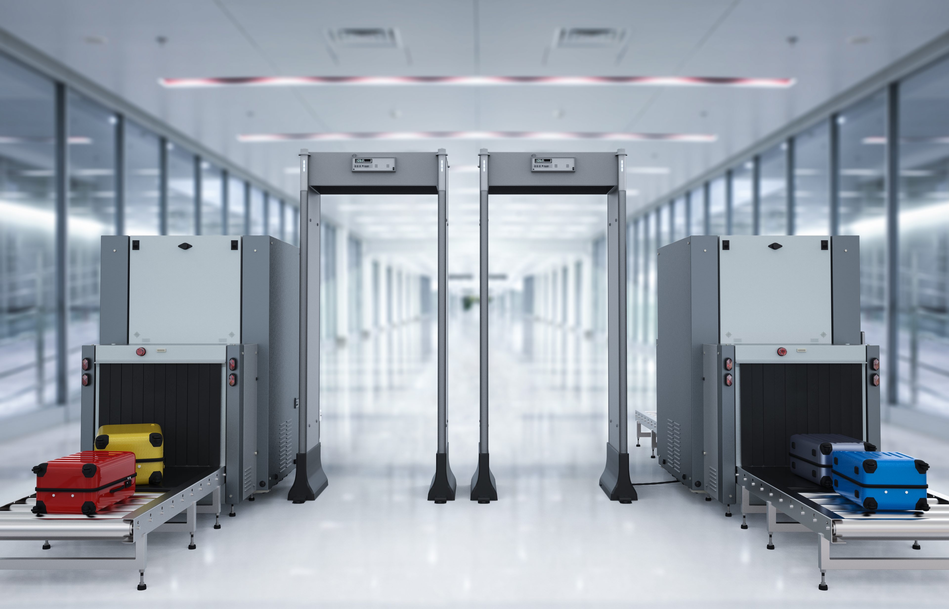 Xray machines and scanners at an airport or border.