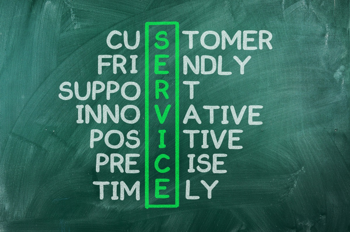 customer service friendly support innovative positive precise timely chalkboard