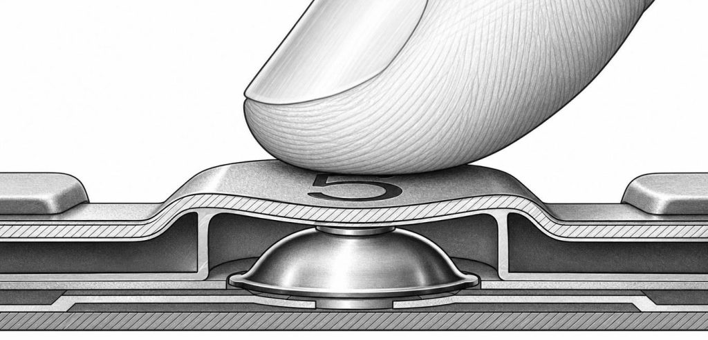 gpt-image-2_a_black_and_white_illustration_of_a_finger_close_up_pushing_an_embossed_key_on_a-0